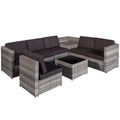 6-Seater Rattan Sofa Furniture Set W/ Cushions, Steel Frame-Grey