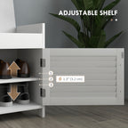 Shoe Storage Bench, Modern Entryway Bench with Cushion, Hidden Compartments, Adjustable Shelves, Shutter Doors, White