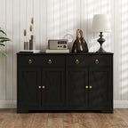Kitchen Storage Sideboard, Farmhouse Buffet Cabinet with Barn Style Doors, Drawers, Adjustable Shelves, Black